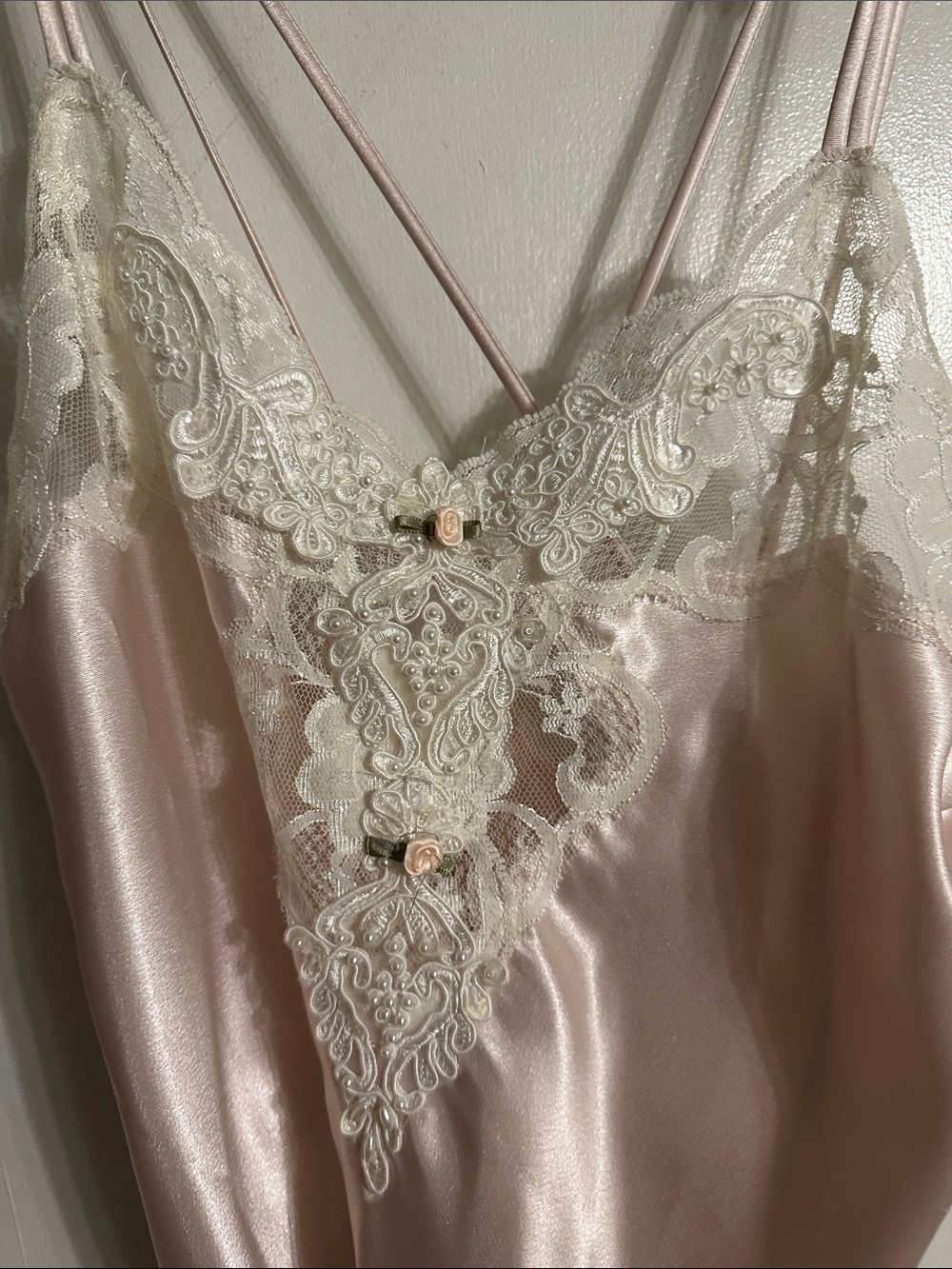 Silky Pink Lace Trim Camisole Slip - Unbranded